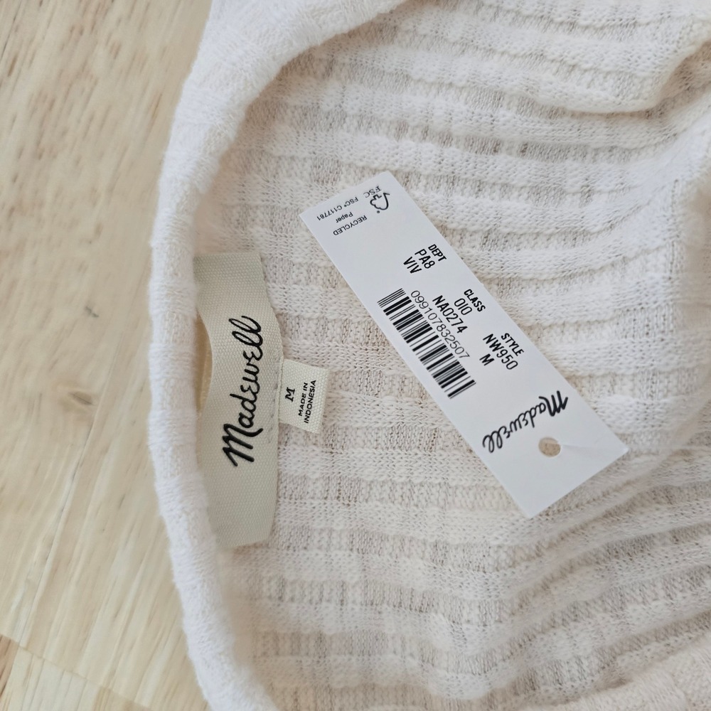 Madewell Womens Ribbed Button Front Cardigan Top NW950 Antique Cream Size M NWT - Picture 3 of 9